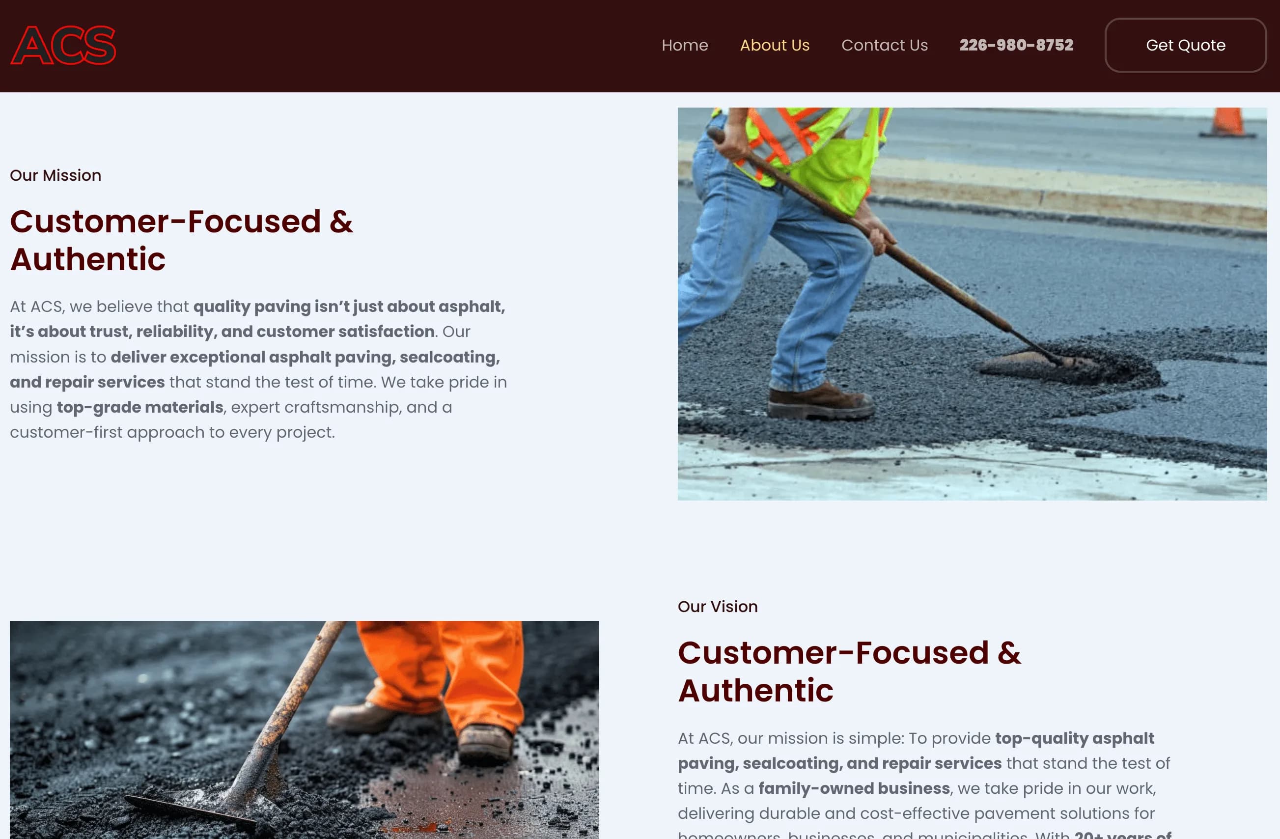 Service pages and project gallery