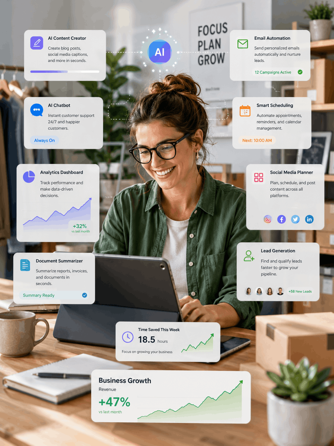 Best AI Tools for Small Businesses: How to Save Time, Automate Tasks, and Get More Leads by Webloft Studio